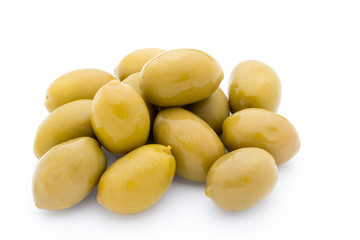 Green big olives on the white background.