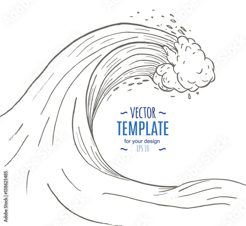 "Great wave in a vintage retro hand drawn style" Stock image and