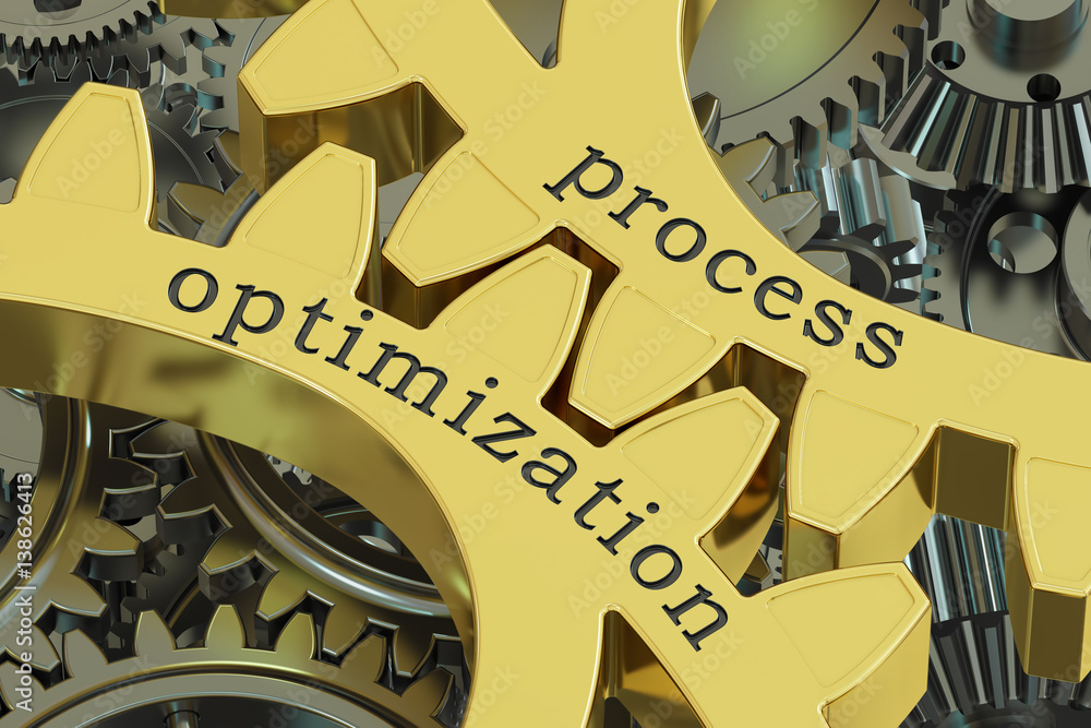 Poster process optimization concept on the gears, 3d rendering
