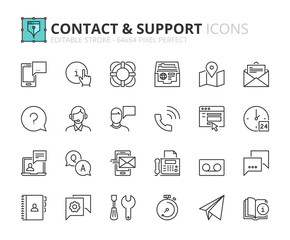 Outline icons about contact and support