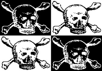 Skulls and Crossbones Black & White, Poison, Icon, Symbol, Pixel Art Style
