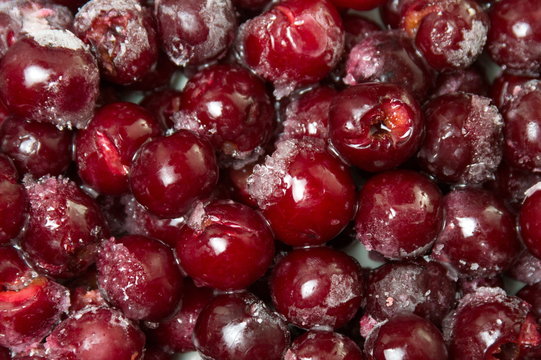 Frozen cherry fruit on a pile