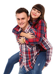 Teenagers piggyback ride