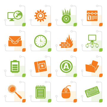 Stylized Computer, mobile phone and Internet icons -  Vector Icon Set
