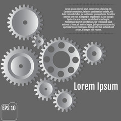 White gears with centre on the gray background. Business Infographic template. Cover template. Design concept. Eps 10 vector file.