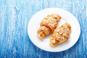croissant with almonds breakfast
