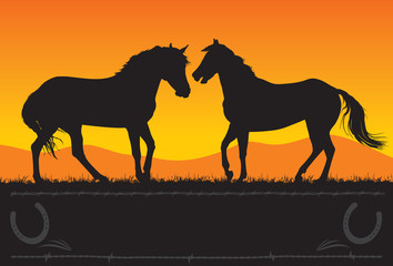 two vector silhouettes of horses facing each other.