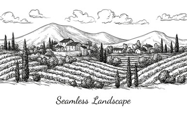 Fototapeta premium Vineyard seamless landscape.