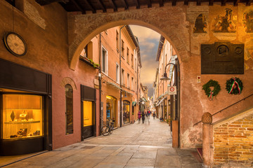 shopping street in the center of Ravenna - obrazy, fototapety, plakaty