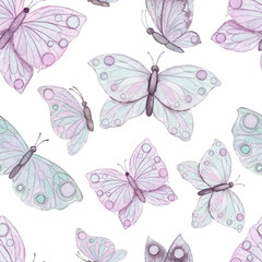 Seamless Pattern of Watercolor Butterflies in Pastel Colors