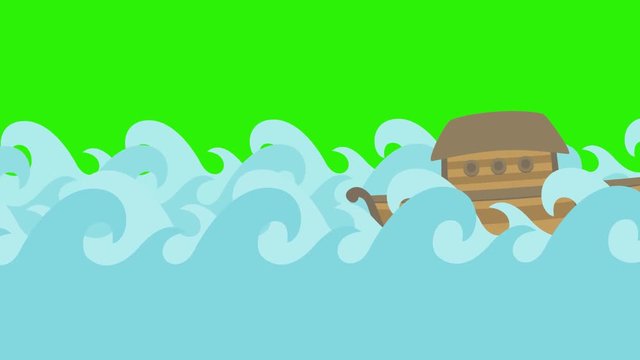 Noah's Ark Sailing in the Sea on a Green Screen