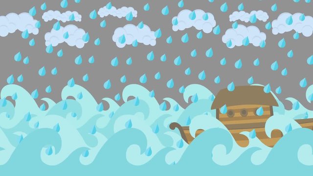 Noah's Ark Sailing in the Sea Under Rain on a Cloudy Sky