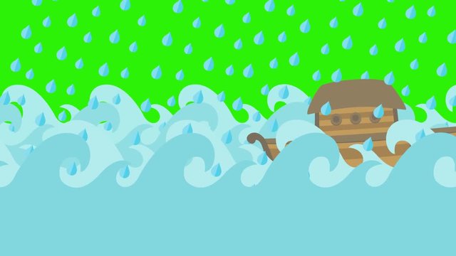 Noah's Ark Sailing in the Sea Under Rain on a Green Screen