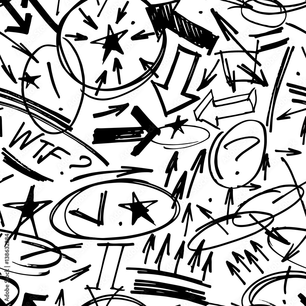 Poster vector seamless pattern with marker hand drawn design elements - notes