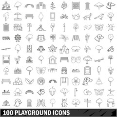 100 playground icons set, outline style