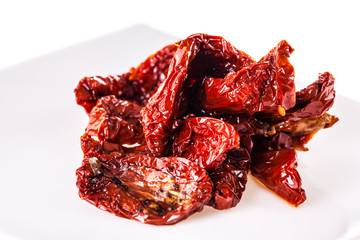Dried Tomatoes on a plate macro