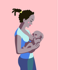 black young mother keeps a child