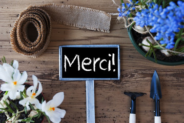 Spring Flowers, Sign, Merci Means Thank You