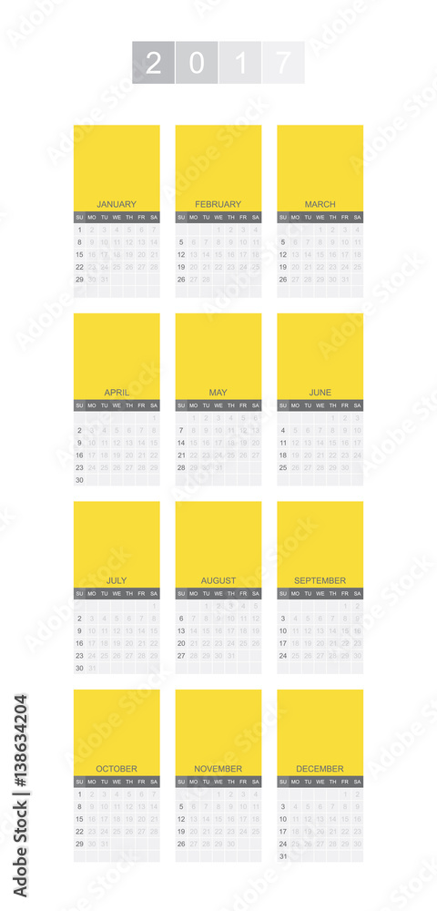 Poster calendar for 2017 year vertical format. week starts monday. vector template for business graphics.