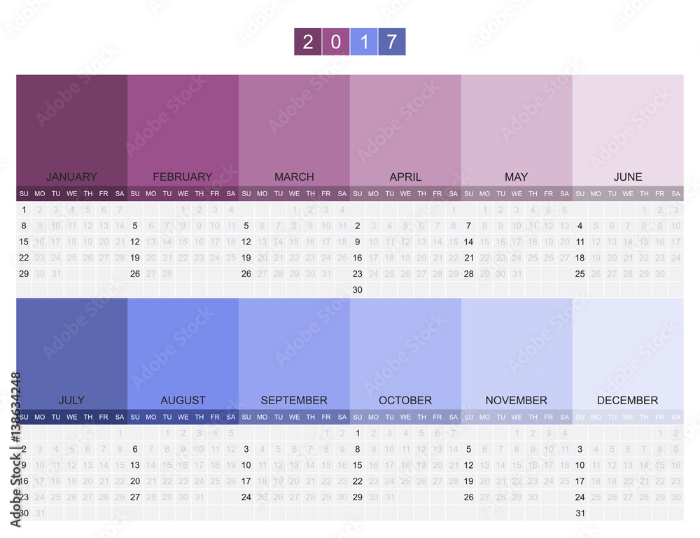 Poster calendar for 2017 year horizontal format. week starts monday. vector template for business graphics.