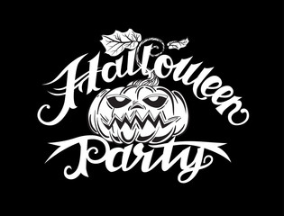  halloween poster with calligraphy text and pumpkin in comic sty