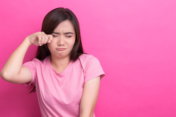 Crying woman on isolated background