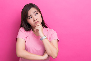 Portrait asian woman thinking on isolated background