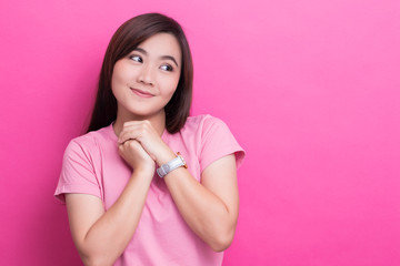 Fototapeta premium Asian woman is happy on isolaed background