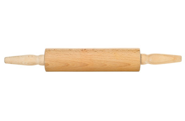 Wooden rolling pin kitchen utensil over white