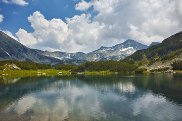 Fototapeta na wymiar Amazing Landscape with Muratovo lake and Banderishki chukar peak, Pirin Mountain, Bulgaria