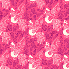 Vector illustration doodle style rooster seamless pattern.