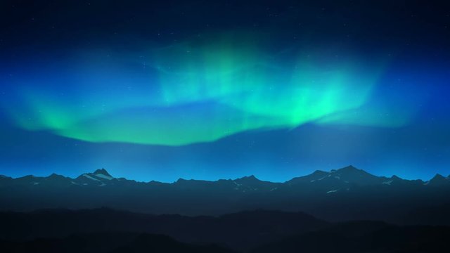 Green aurora over night mountains loop
