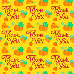 Vector illustration thank you text and pumpkin pattern.