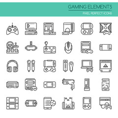 Gaming Elements , Thin Line and Pixel Perfect Icons