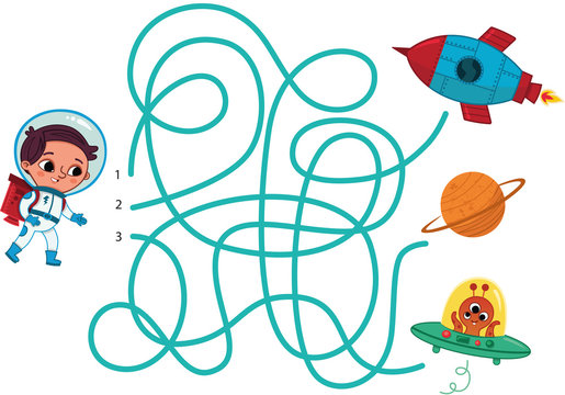 Space Maze For Kids (Vector Illustration)