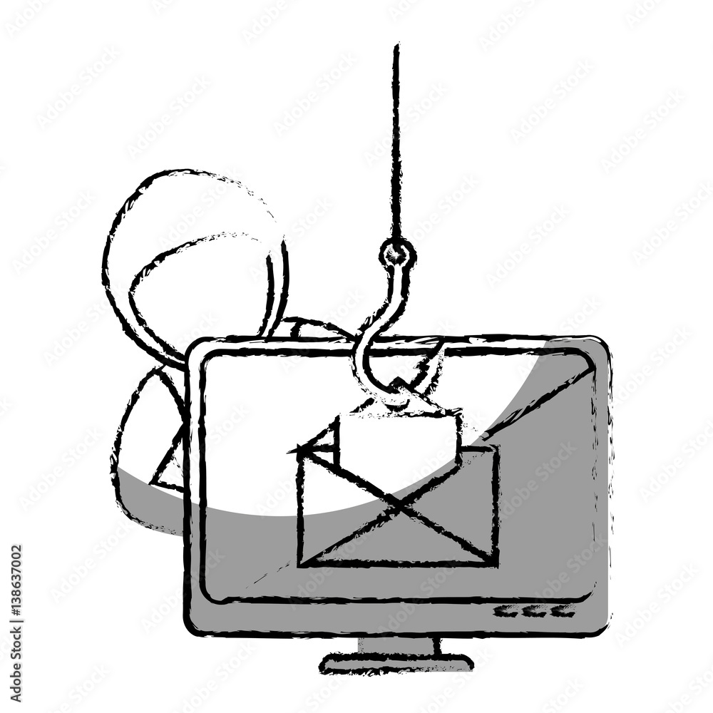 Poster monochrome blurred contour with hacker stealing mail information vector illustration