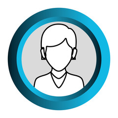 color frame with monochrome contour of faceless half body woman with straight short hair vector illustration