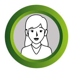 color frame with monochrome contour of half body woman with long hair vector illustration