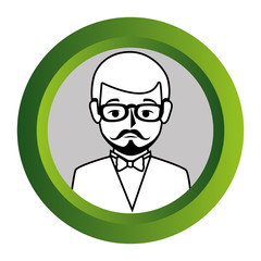color frame with monochrome contour of half body man formal style with mustache vector illustration