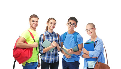 Group of classmates on white background