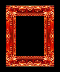 Antique picture orange frame isolated on black background, clipping path