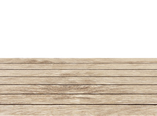 Brown wooden balcony floor on white background.