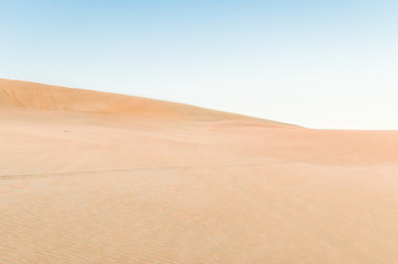 Fototapeta na wymiar Dune in the desert with yellow sand. Selective focus