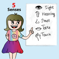 Girl with five senses icon.