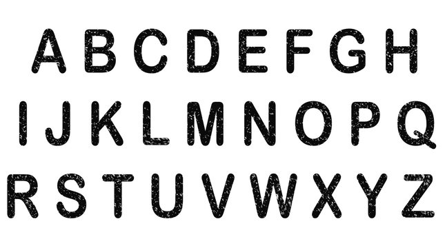 Vintage retro typeface. Stamped alphabet on white background.
