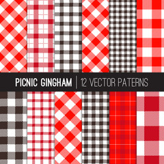 Obraz premium Red Picnic Tablecloth Gingham and Tartan Patterns. Vector Pattern Tile Swatches Included.