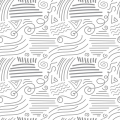 Abstract Monochrome Seamless Pattern with Curved Lines and Strokes on a White Background