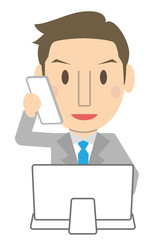 かわいい若い短髪ビジネスマン　さわやか　グレーのスーツ　パソコン