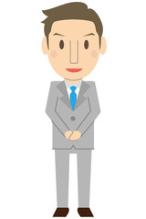 かわいい若い短髪ビジネスマン　さわやか　グレーのスーツ　お出迎え