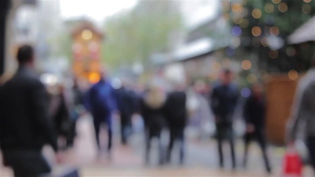 Large Anonymous Crowd Busy German Christmas Market Stalls Xmas Lights
